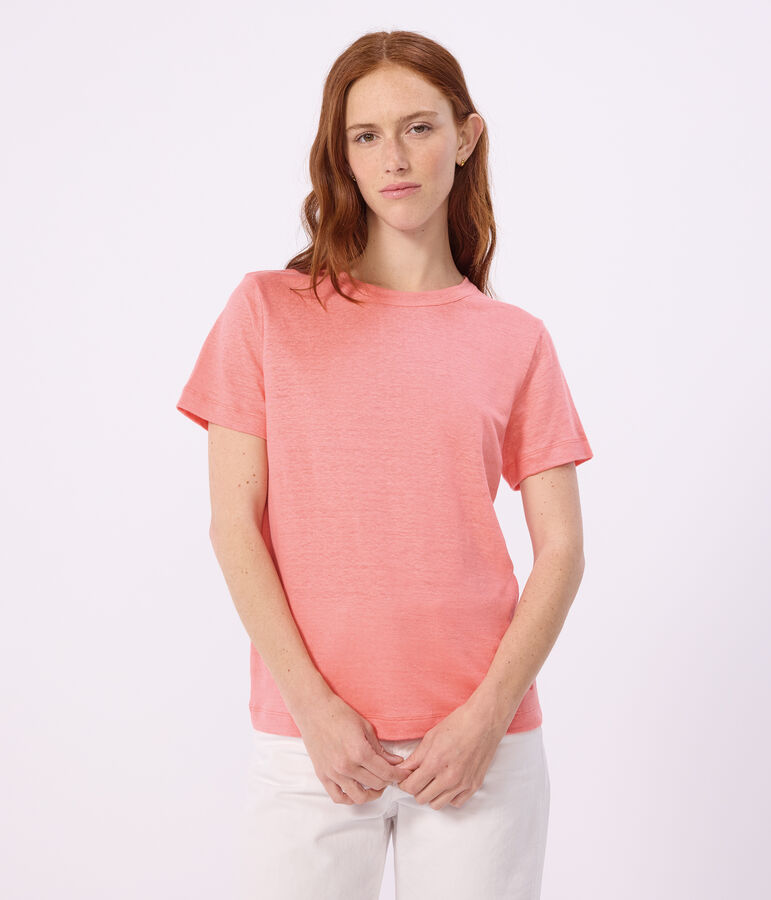 Kurz&auml;rmeliges Damen T-Shirt aus einfarbiger Baumwolle rosa