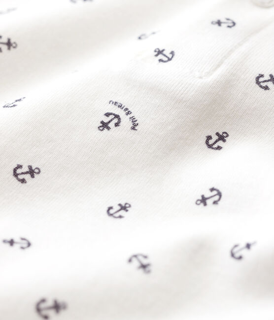 Kurzärmeliger Baby-Body aus Baumwolle mit Printmuster für Jungen weiss MARSHMALLOW/blau SMOKING