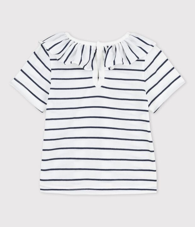 Kurz&auml;rmelige Babybluse aus gestreiftem Jersey weiss/blau