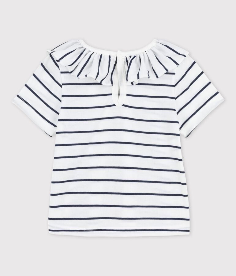 Kurz&auml;rmelige Babybluse aus gestreiftem Jersey weiss MARSHMALLOW/blau SMOKING
