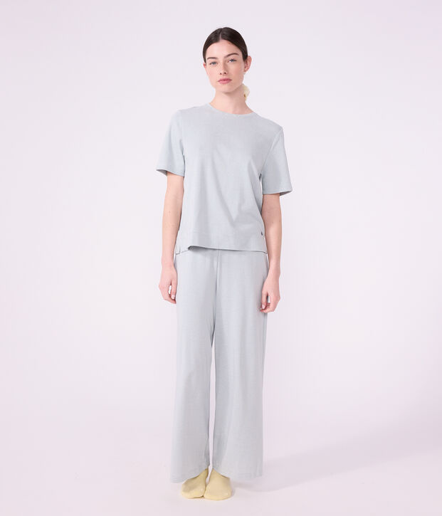 Damen-Pyjama aus Baumwolle mit weiten Beinen und Streifen grau/weiss