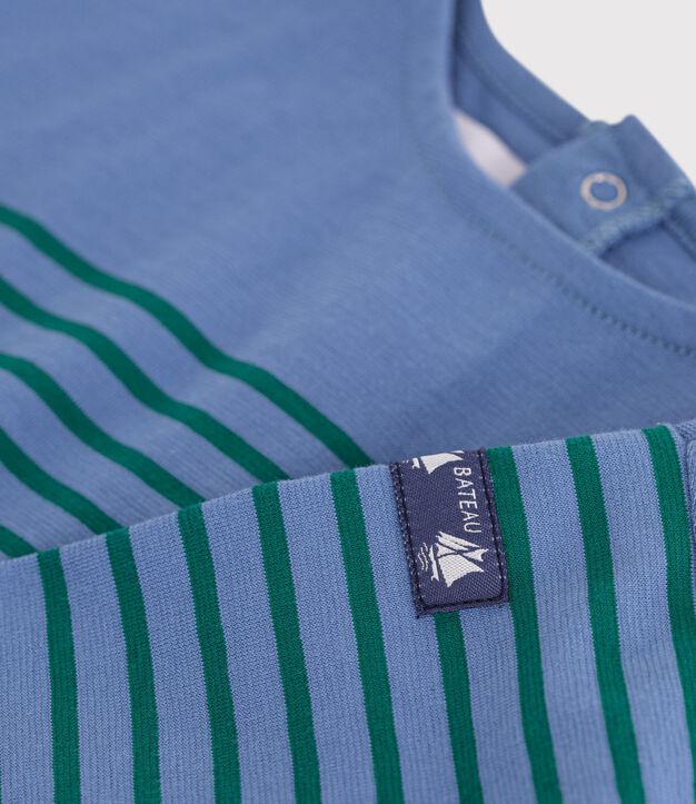 Lang&auml;rmeliges Baby T-Shirt aus Baumwolle mit Streifen. blau/gr&uuml;n