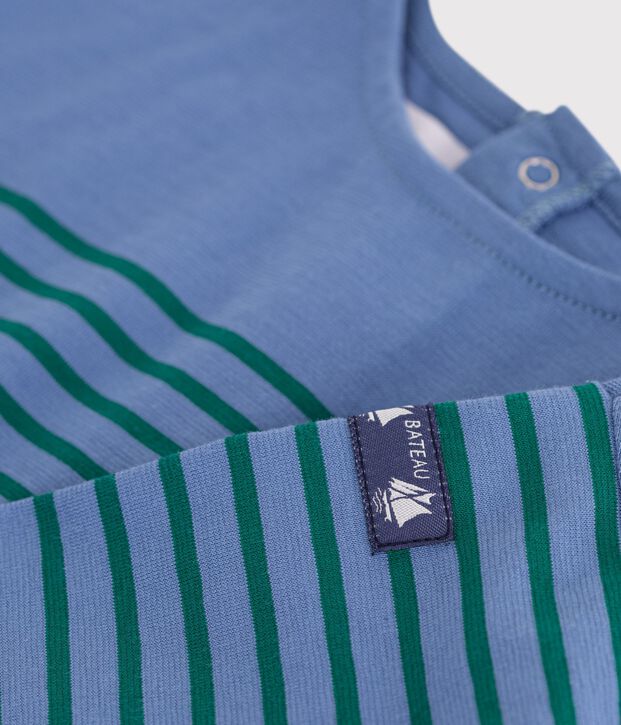 Lang&auml;rmeliges Baby T-Shirt aus Baumwolle mit Streifen. blau/gr&uuml;n