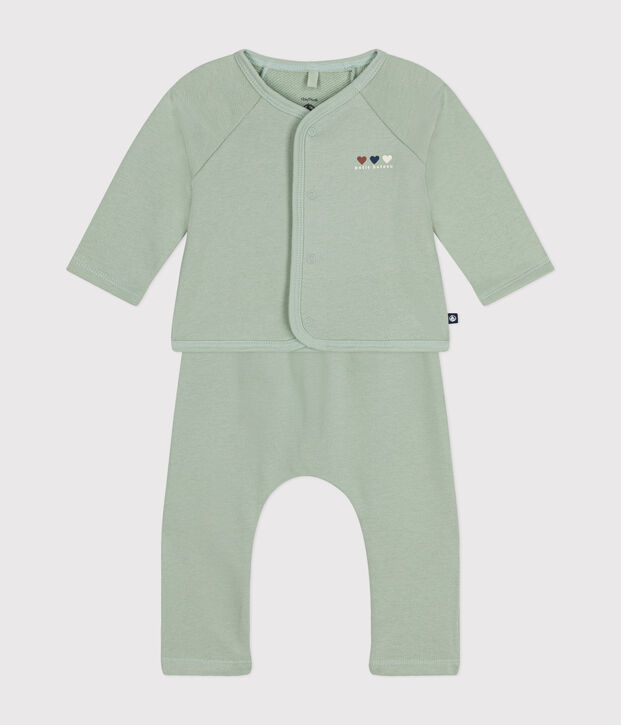 Baby-Set aus Molton gr&uuml;n