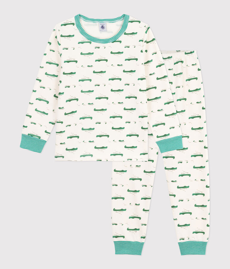 Kinder-Pyjama aus Molton mit Krokodil-Motiv naturfarben/vielfarbig