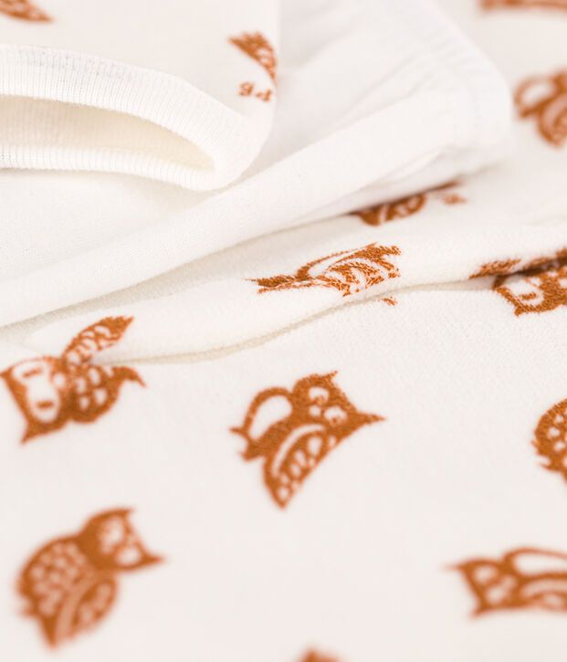 Kinder-Nachthemd und -Leggings aus Nicki und Baumwolle mit Eulenmotiv f&uuml;r M&auml;dchen weiss/braun
