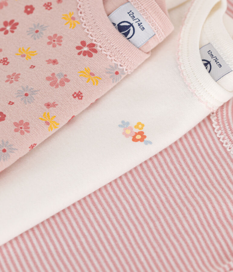 3er-Set kurz&auml;rmelige Baby-Bodys aus Baumwolle mit Blumenmuster vielfarbig
