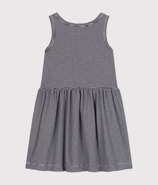 Ärmelloses Kleid aus Baumwolle für Mädchen blau SMOKING/weiss MARSHMALLOW