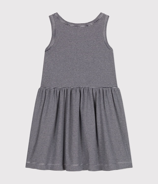 &Auml;rmelloses Kleid aus Baumwolle f&uuml;r M&auml;dchen blau/weiss
