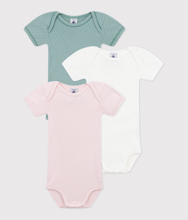 3er-Set kurz&auml;rmeliger Baby-Bodys aus einfarbiger Baumwolle vielfarbig