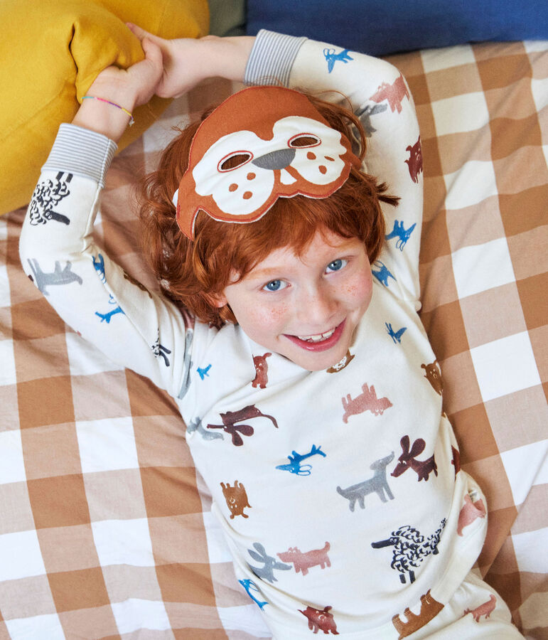 Kinderpyjama zum Verkleiden aus Molton mit Hundmotiv weiss/vielfarbig