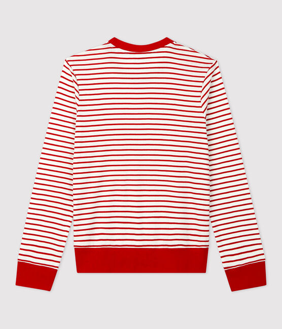 Baumwoll-T-Shirt mit Marinestreifen Damen weiss MARSHMALLOW/rot TERKUIT