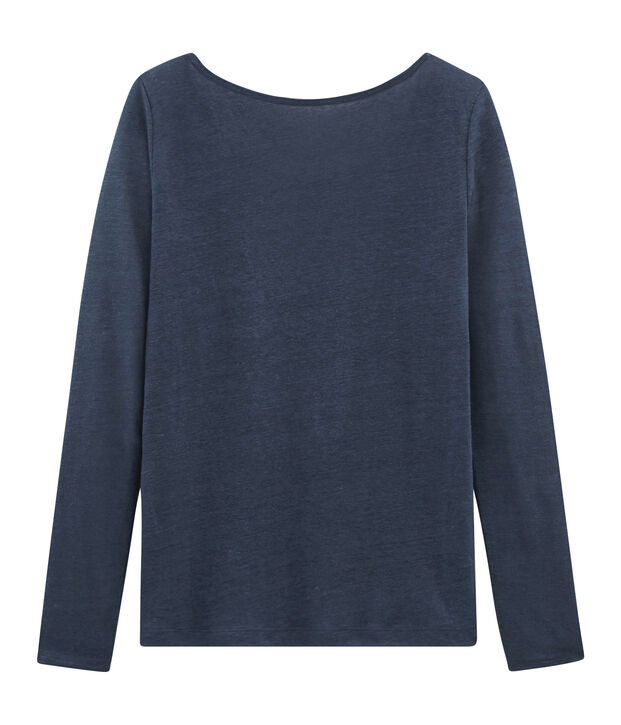Langarm-leinen-t-shirt damen blau