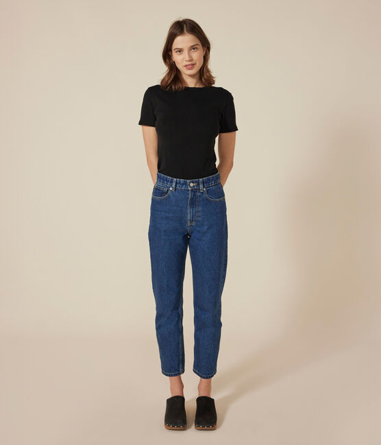 Damen-T-Shirt L’ICONIQUE aus Baumwolle mit Mäusezähnchen schwarz BLACK