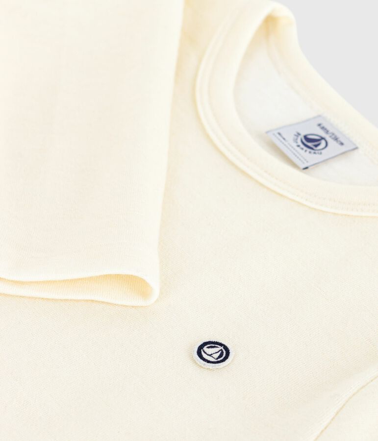 Lang&auml;rmeliges Kinder T-Shirt aus einfarbiger Wolle und Baumwolle beige