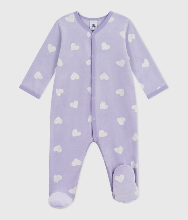 Strampler aus Nicki mit Herzmotiv violett/weiss