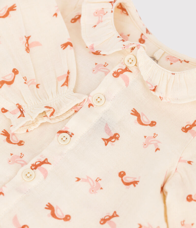 Lang&auml;rmelige Babybluse aus Musselin-Stoff mit Vogelmotiv naturfarben/vielfarbig