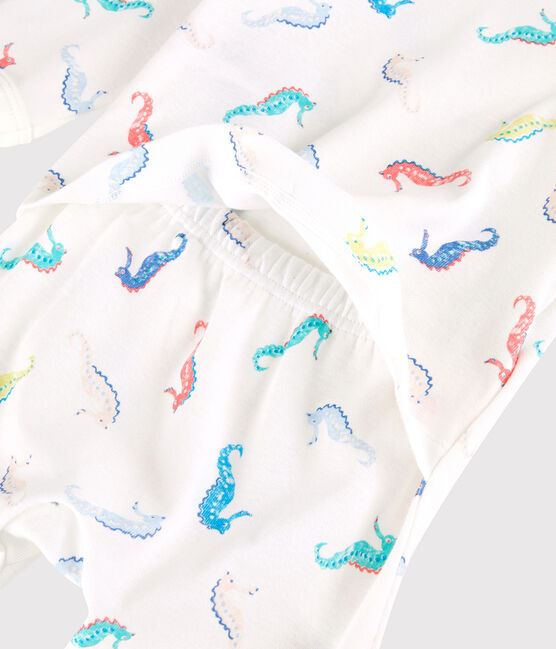 Baby-Strampler aus Baumwolle ohne Druckknöpfe mit Seepferdchen-Motiv weiss MARSHMALLOW/weiss MULTICO
