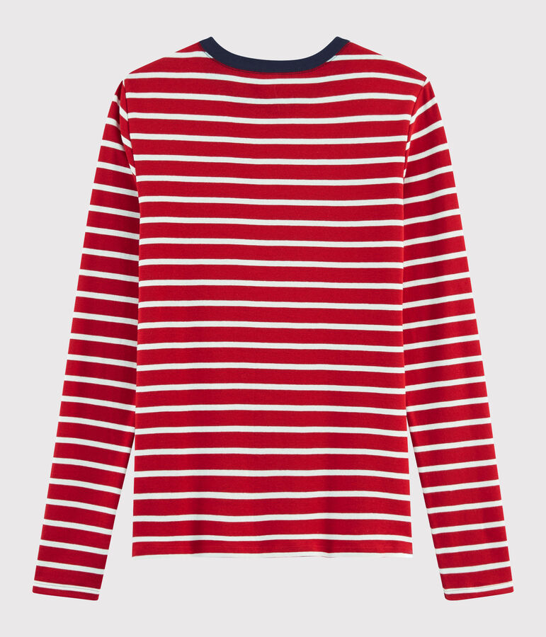 Damen-T-Shirt mit Rundhalsausschnitt rot/weiss