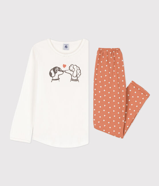Kinderpyjama aus Baumwolle für Mädchen weiss MARSHMALLOW/weiss MULTICO