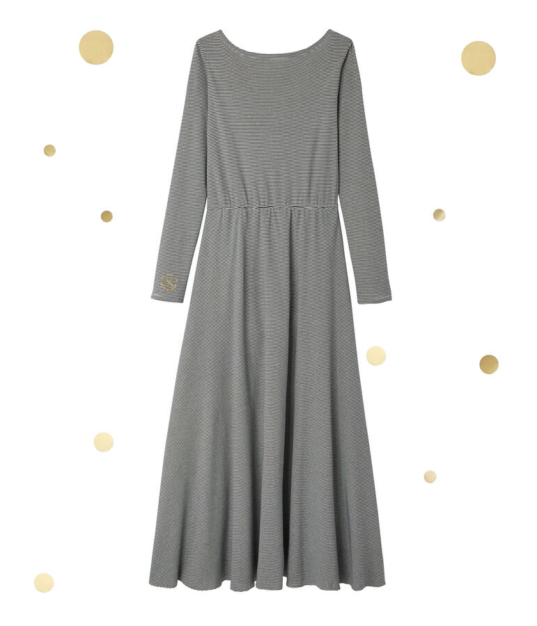 Robe longue femme &agrave; manches longues. Petit bateau x Marie-Agn&egrave;s Gillot blau/weiss