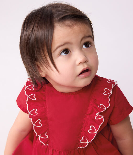 Kurz&auml;rmeliges Babykleid aus einfarbiger Baumwolle und dazu passender Bloomer rot TERKUIT