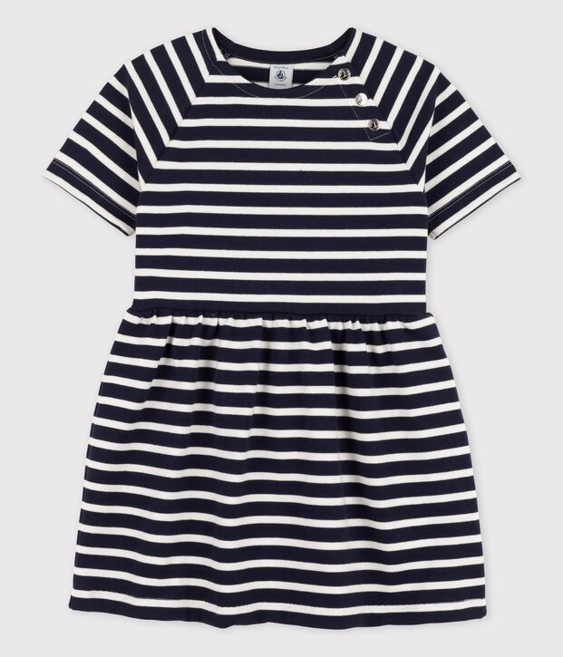 Kurz&auml;rmeliges Kleid aus Baumwolle f&uuml;r M&auml;dchen blau/weiss