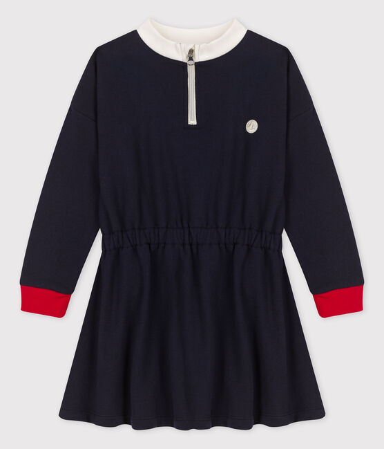 Langärmeliges Kinderkleid aus Molton für Mädchen blau SMOKING