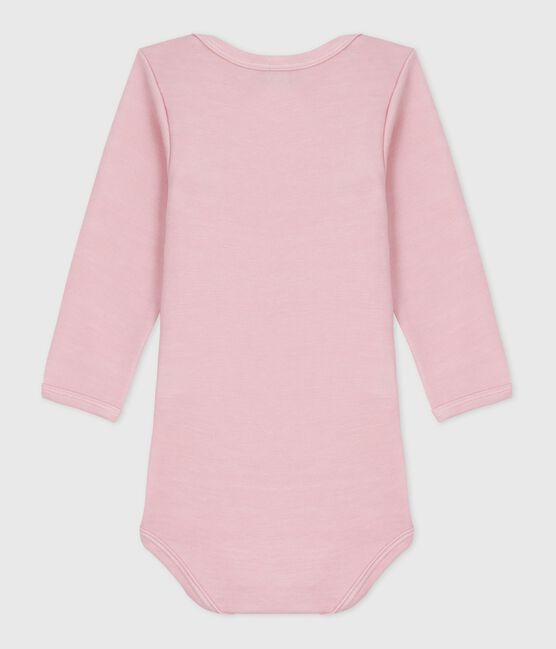 Langärmeliger Baby-Body aus Wolle und Baumwolle rosa JOLI