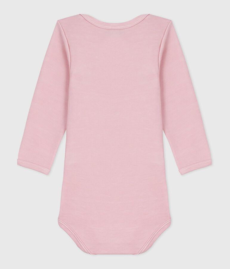 Lang&auml;rmeliger Baby-Body aus Wolle und Baumwolle rosa