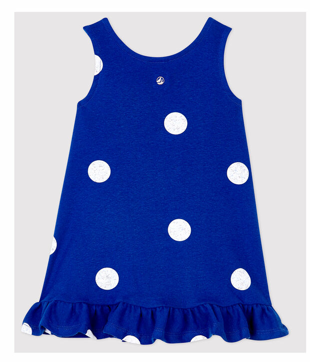 &Auml;rmelloses Baby-Kleid aus Leinen f&uuml;r M&auml;dchen blau/weiss