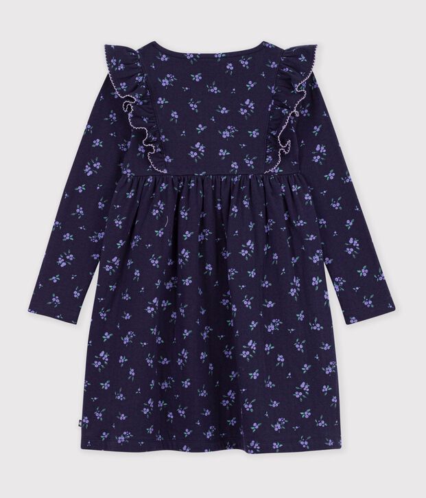 Lang&auml;rmeliges Kinder-Kleid aus Baumwolle mit Blumenmuster blau/vielfarbig