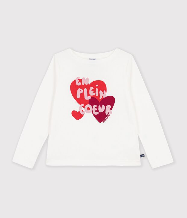 Lang&auml;rmeliges Kinder-T-Shirt mit Herzmotiv weiss