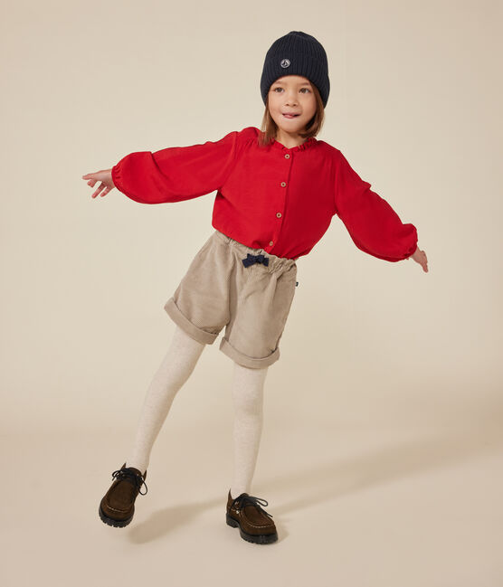 Langärmelige Kinder-Bluse aus Leinenstoff für Mädchen rot AURORA