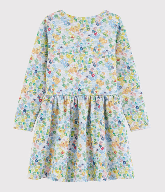 Langärmeliges Kinder-Kleid aus Doppeljersey für Mädchen grau POUSSIERE/weiss MULTICO