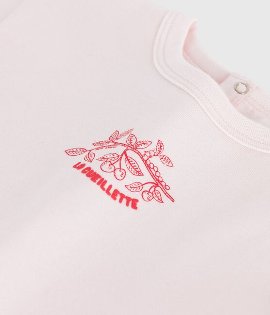 Kurzärmeliges Baby-T-Shirt aus einfarbiger Baumwolle rosa FLEUR