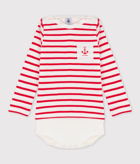 Leichtes Matrosenkleid "Cœur" für Damen weiss MARSHMALLOW/rot PEPS