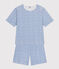 Damen-Pyjama, Shorts und T-Shirt aus Baumwolle mit Blumenmuster blau MARSHMALLOW/ INCOGNITO