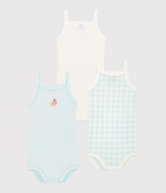 3er-Set Baby-Trägerbodys in Blau mit Vichy-Muster für Mädchen variante 1