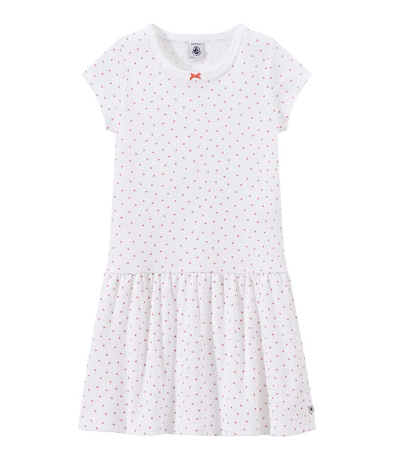 Mädchen-Nachthemd mit Herzchen-Print weiss ECUME/rosa ROSE