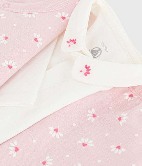 3-teiliges Baby-Set mit Herz- und Blumenmotiv und bestickter Body rosa JOLI/weiss MULTICO
