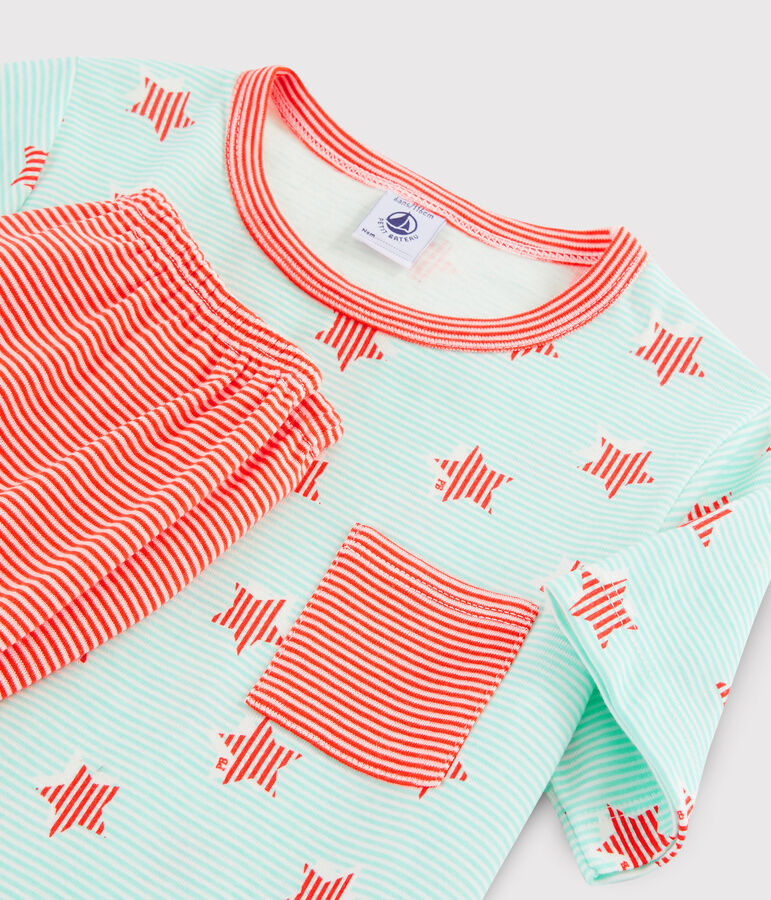Gestreifter Rippstrick-Pyjama mit Sternen, f&uuml;r kleine Jungen weiss/vielfarbig