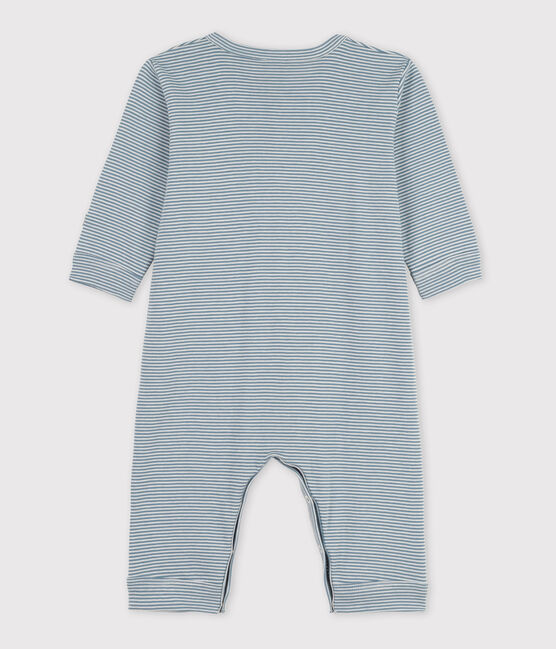Fußloser Baby-Strampler aus Baumwolle mit Ringelstreifen blau ROVER/weiss MARSHMALLOW