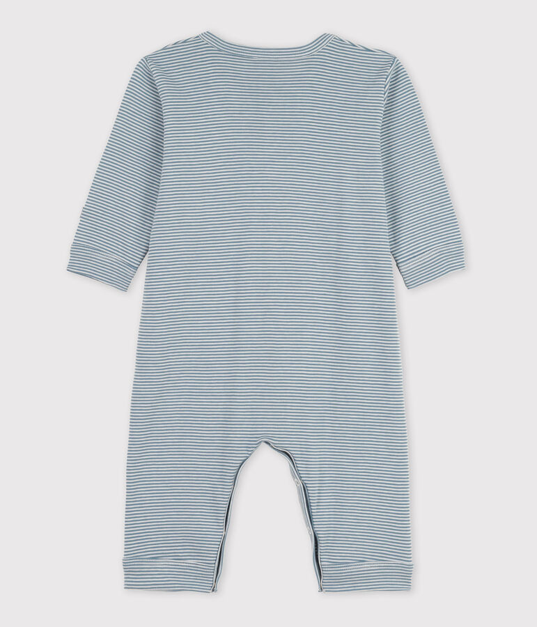 Fu&szlig;loser Baby-Strampler aus Baumwolle mit Ringelstreifen blau ROVER/weiss MARSHMALLOW