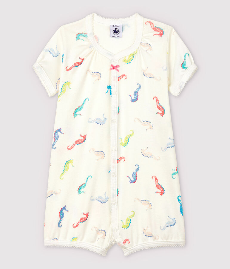 Baby-Einteiler aus Baumwolle mit Seepferdchen-Motiv f&uuml;r M&auml;dchen weiss/rosa