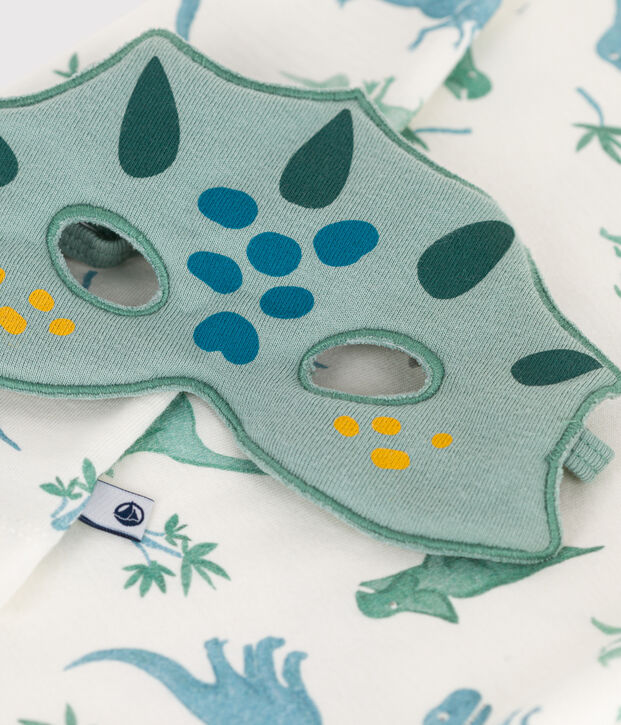 Kinder-Kurzpyjama zum Verkleiden aus Baumwolle mit Dinos weiss/vielfarbig