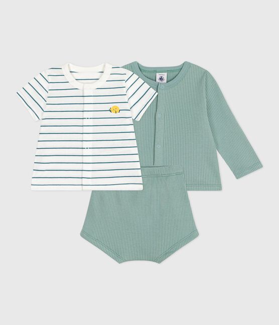 3-teiliges Newborn-Set aus Baumwolle mit einem zitronengelb gestreiften T-Shirt  PAUL/ MULTICO