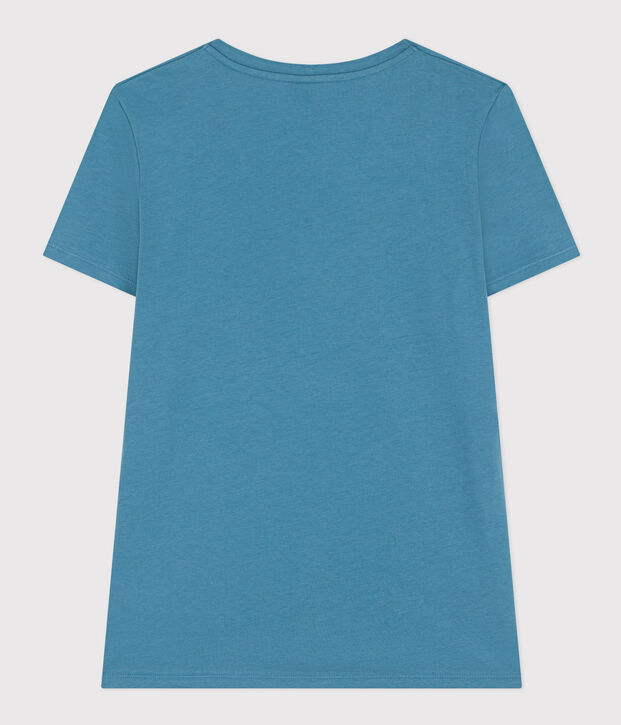 Damen-T-Shirt LE DROIT aus Baumwolle mit V-Ausschnitt blau