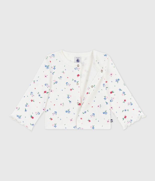 Baby-Cardigan aus Baumwolle mit Blumenmuster weiss/vielfarbig