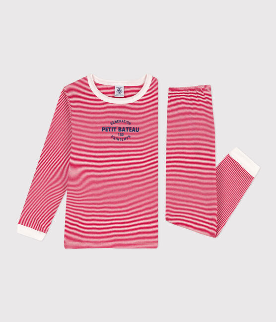 Kinderpyjama aus Baumwolle mit Ringelstreifen rot CORRIDA/weiss MARSHMALLOW